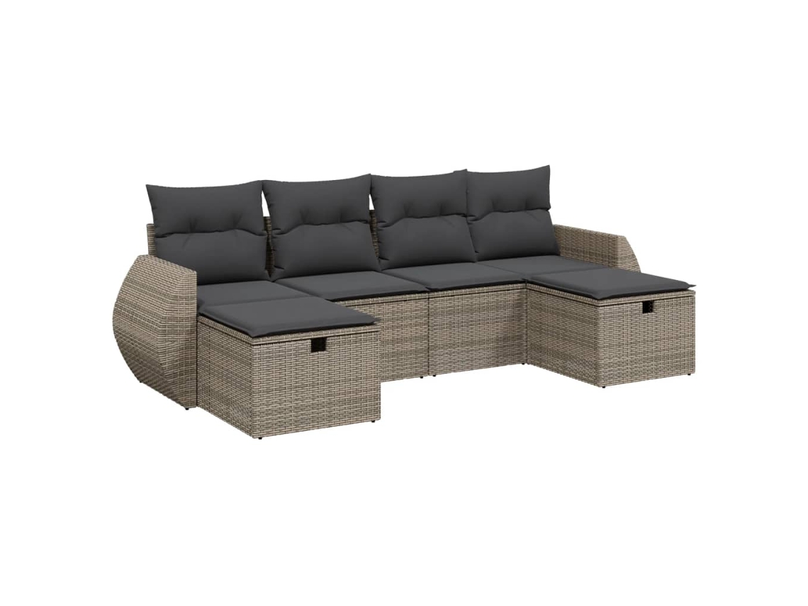 Conjunto 6 de muebles de jardín VIDAXL y cojines ratán sintético gris