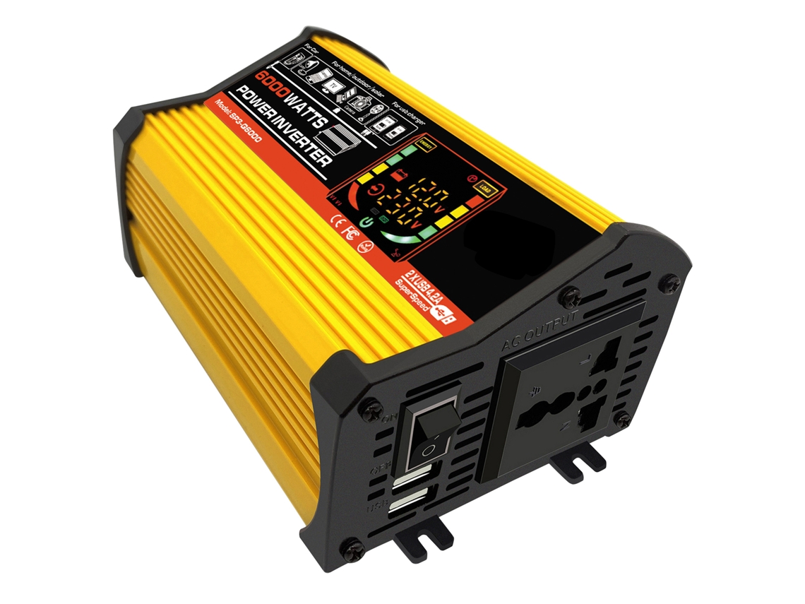 Inversor De Onda Sinusoidal Modificada De 6000 W De Potencia Máxima, De 12 V A 110 V/220 V, Con Puerto Usb De 2,1 A Y Cargador Para Coche Con Pantalla.