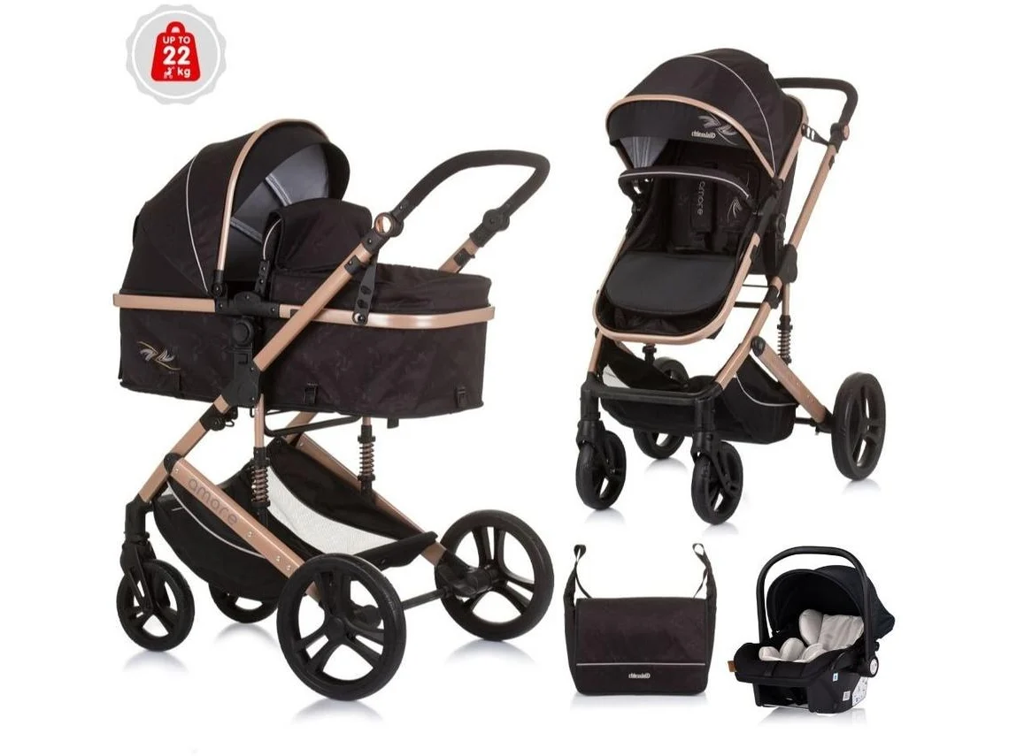 Carrito de Bebé Trío convertible AMORE hasta 22 kg obsidian gold CHIPOLINO