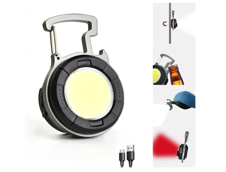 Linterna de bolsillo, linterna de llavero recargable de 500 lúmenes, luz de trabajo portátil con 4 modos de luz, con soporte plegable (negro) CHRON...