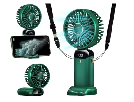 BISBISOUS Ventilador personal de mano de 5000 Mah, recargable, 5 velocidades, mini ventilador silencioso con pantalla LED verde