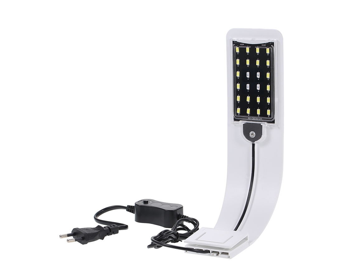 Lámpara LED para acuario 2026, 24 LEDs, 10W, AC220V/110V, luz blanca/azul, mini pinza portátil.