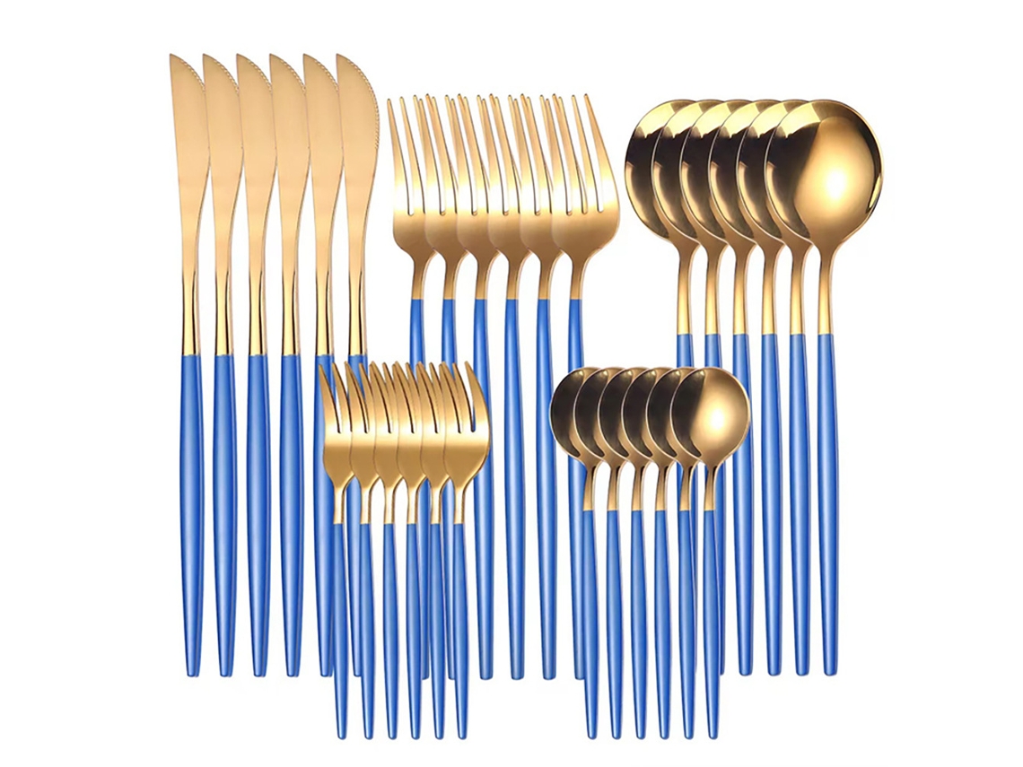 Conjunto de Talheres de Aço Inoxidável 30 Und-Azul GERTIZ