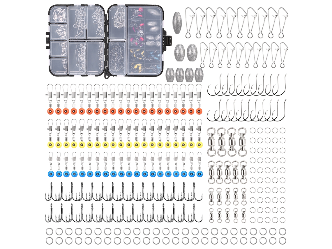 Kit De Acessórios De Pesca 256pcs Com Anzóis, Peso, Swivels, Snaps E Caixa De Pesca