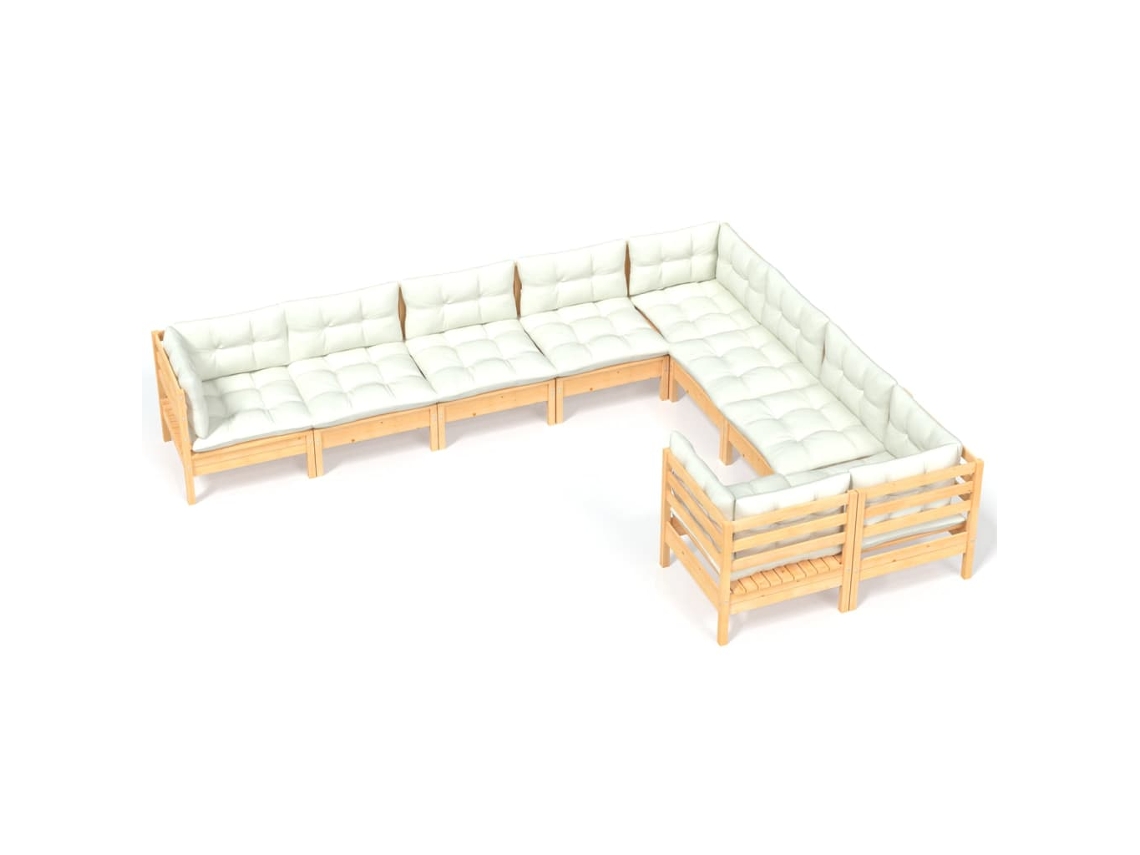 Maison Exclusive - Muebles De Jardín 9 Piezas Y Cojines Madera De Pino Crema