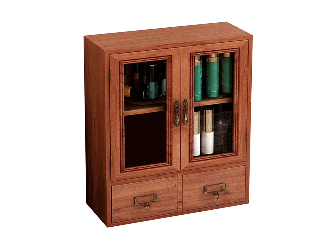 Armario De Sobremesa Retro De Madera Con Puertas Y Cajones Para Cosméticos Y Joyas.