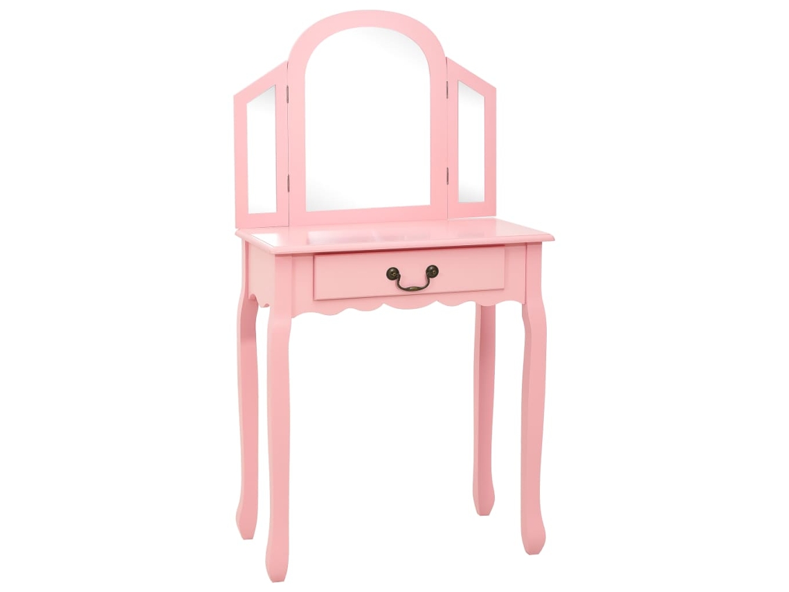 Tocador con taburete 65x36x128 cm MDF y madera de paulownia rosa HARLANV1