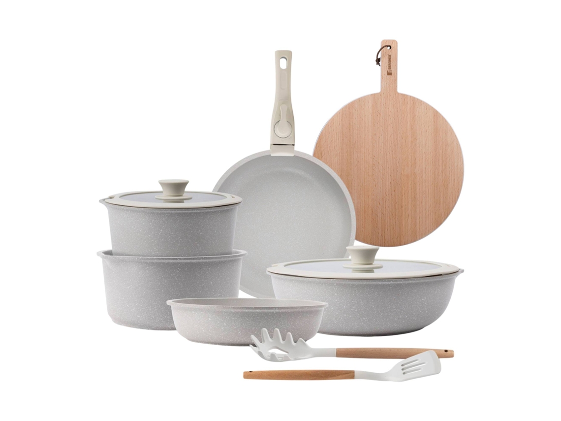 Batería De Cocina,ø18ø20ø26 Cm, De Aluminio Fundido Click&cook  San Ignacio (10 Piezas) Con Tabla De Corte