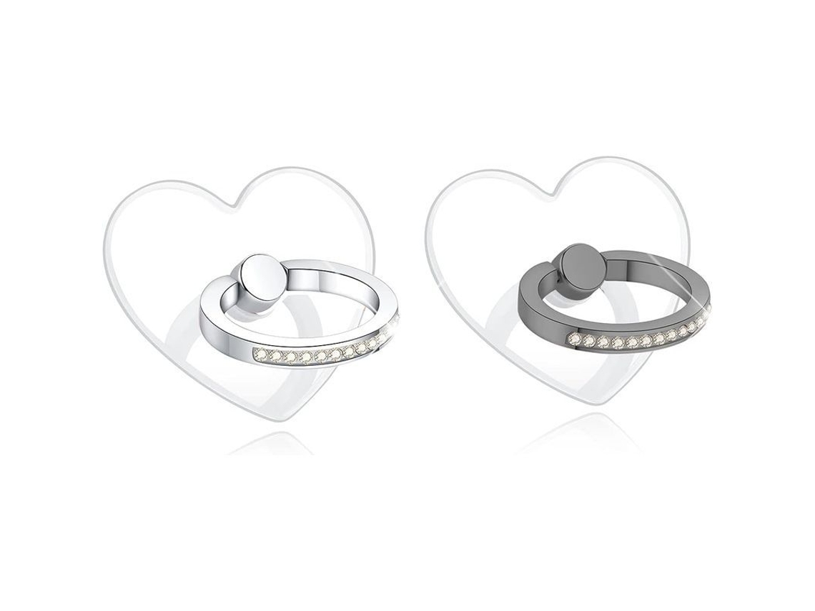 Soporte De Anillo Para Teléfono Transparente Con Forma De Corazón Y Purpurina Plateada/negra Para Mujer.