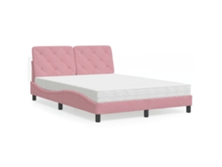Cama Con Colchón Terciopelo Rosa 140x190 Cm