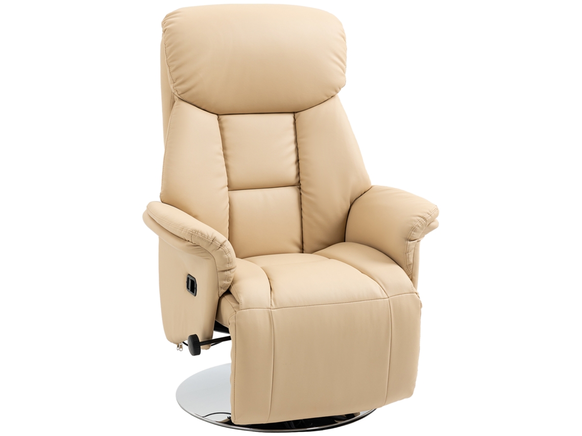 Sillón Reclinable Giratorio Con Reposapiés, Base Acero Beige