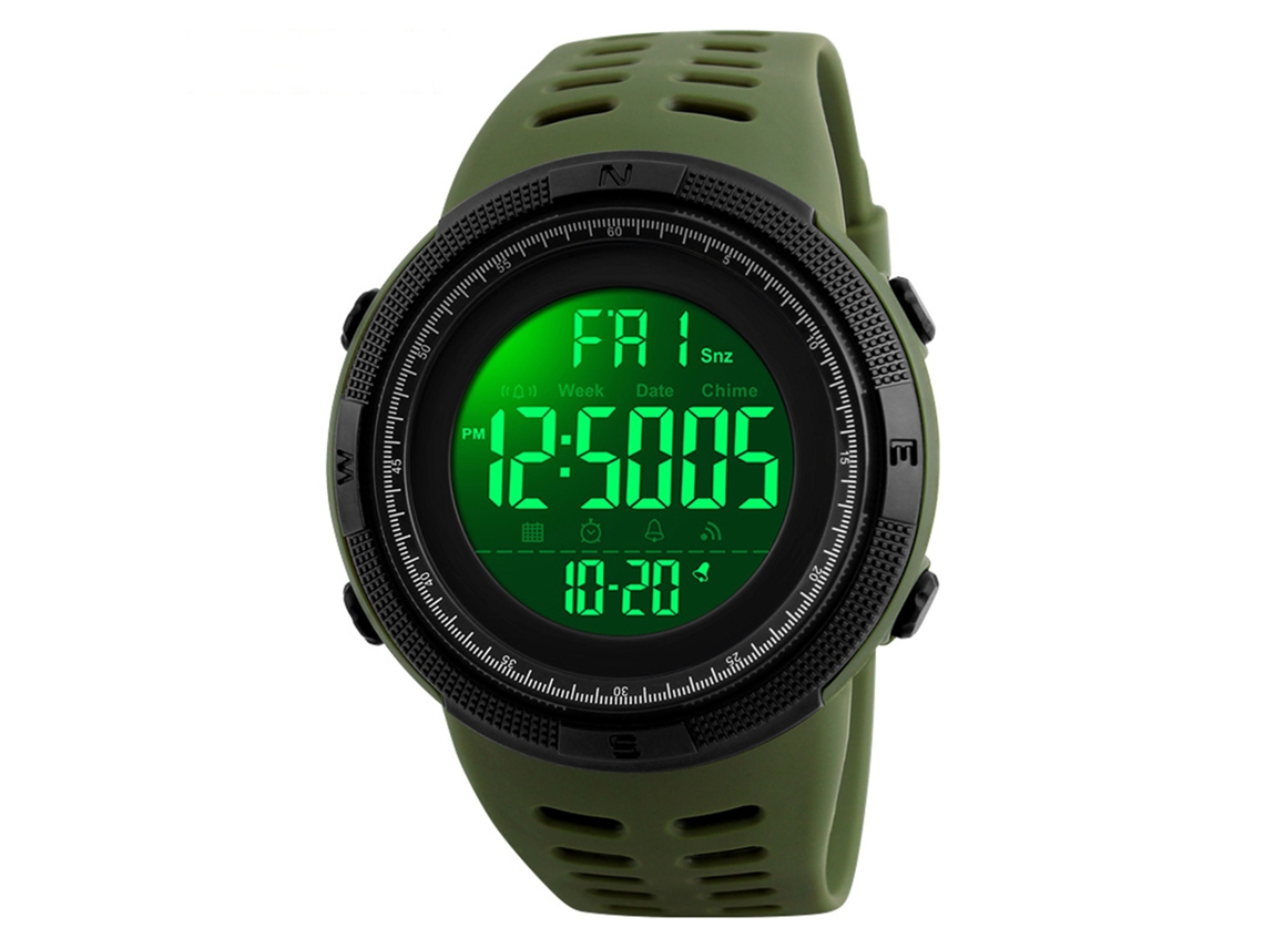 Reloj Deportivo Digital Para Hombre, Resistente Al Agua Hasta 50 M, Cronógrafo Led, Alarma, Color Verde Militar.