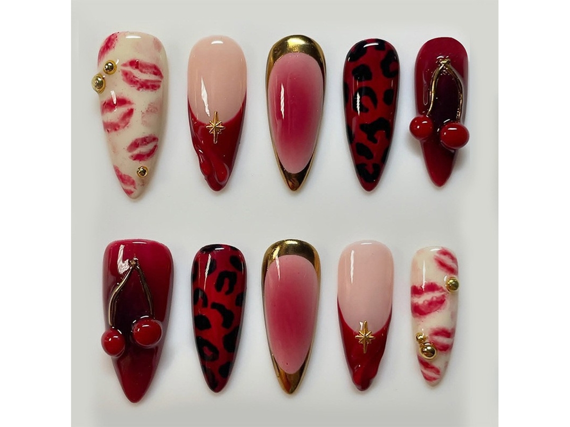 30 diseños de manicura 3D: almendra, cereza, leopardo, francesa, adornos de diamantes.
