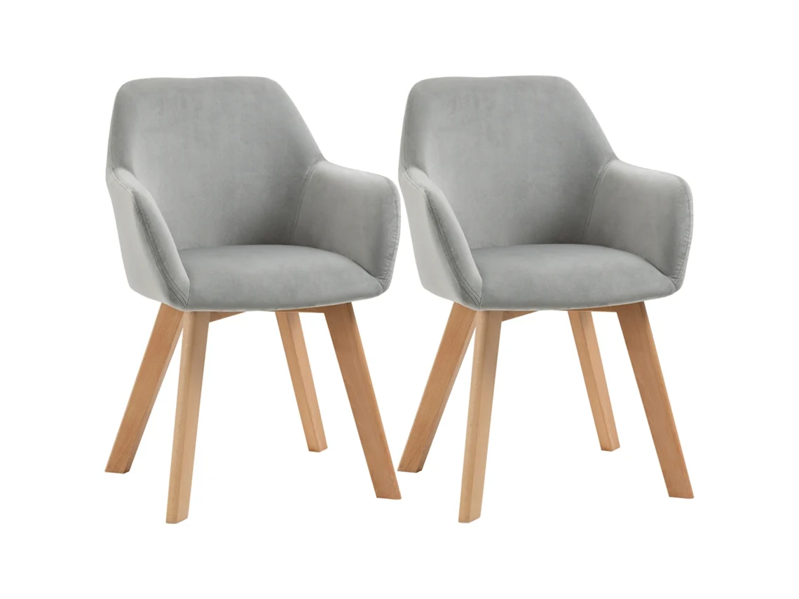 Par De Sillas De Comedor De Terciopelo Con Patas De Madera Gris.