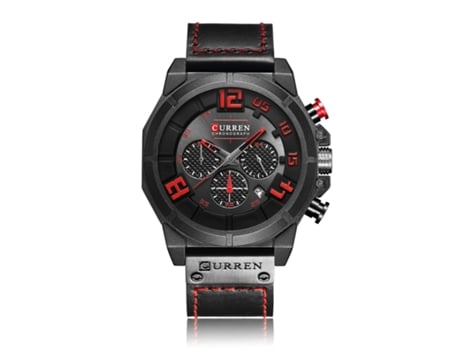 Relojes de hombre Relojes de pulsera con calendario y correa de cuero analógicos para hombre-Carcasa negra roja LUUCOZK