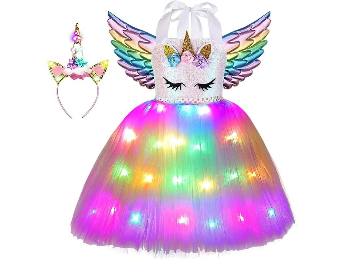 2026-traje De Unicornio Para Niñas Con Vestido Luminoso, Diadema Y Alas Regalo De Cumpleaños Para Fiesta De Halloween