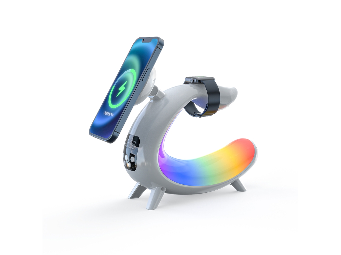 2026-lámpara De Mesa De Noche Con Luz Nocturna Colorida, Carga Inalámbrica Para Teléfonos, Reloj, Auriculares, Bt Audio Y Reloj