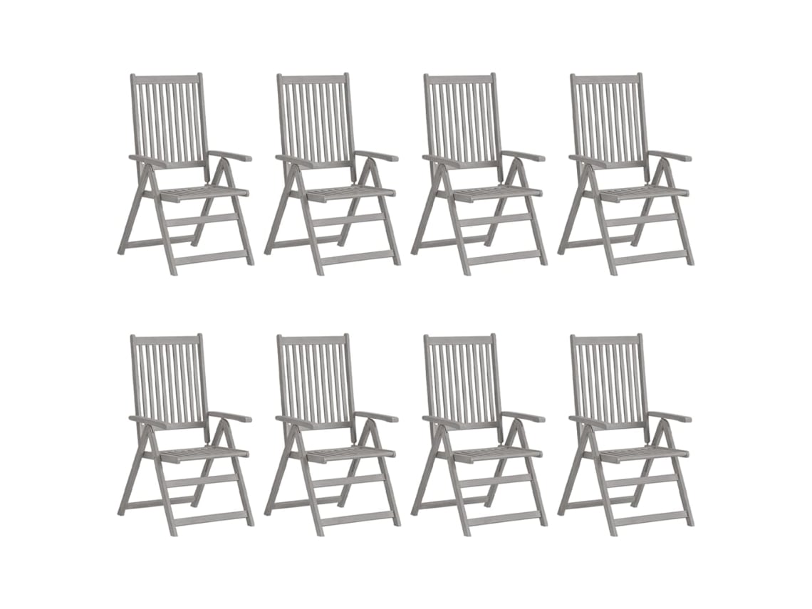 Sillas de jardín reclinables DKD Home Decor de 8 piezas en acacia maciza gris