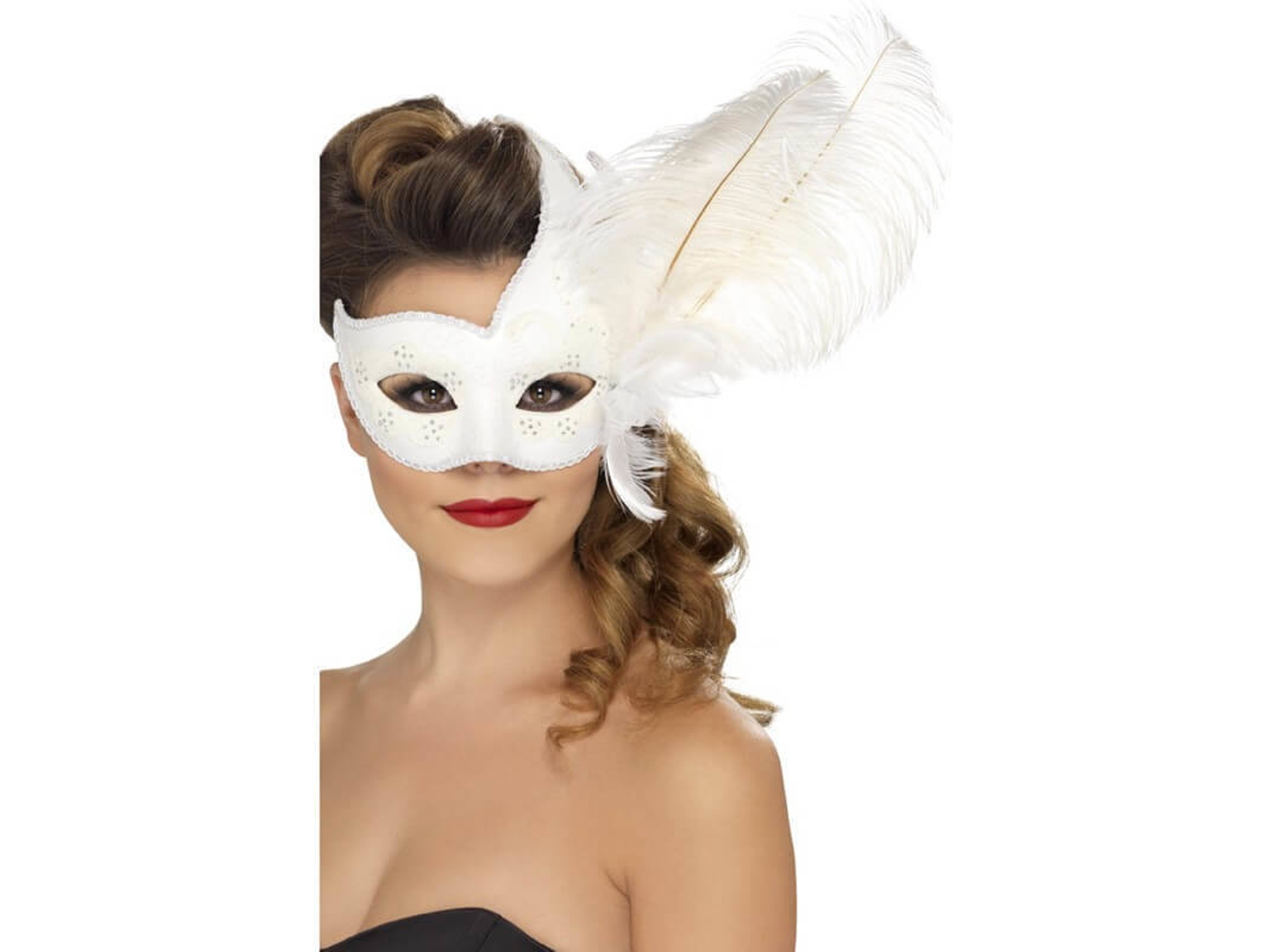 Máscara DISFRAZZES Veneciano Blanco Con Plumas (Talla: Talla Universal)