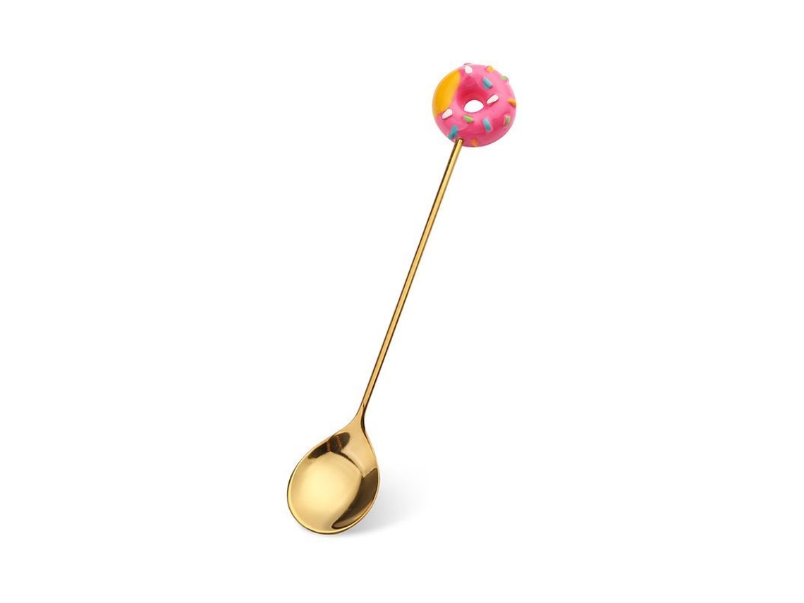 2026da-cuchara Tenedor Postre Creativo De Acero Inoxidable, Diseño Donut Lollipop Macaron, 6 Piezas, Dorado Y Rojo Rosa