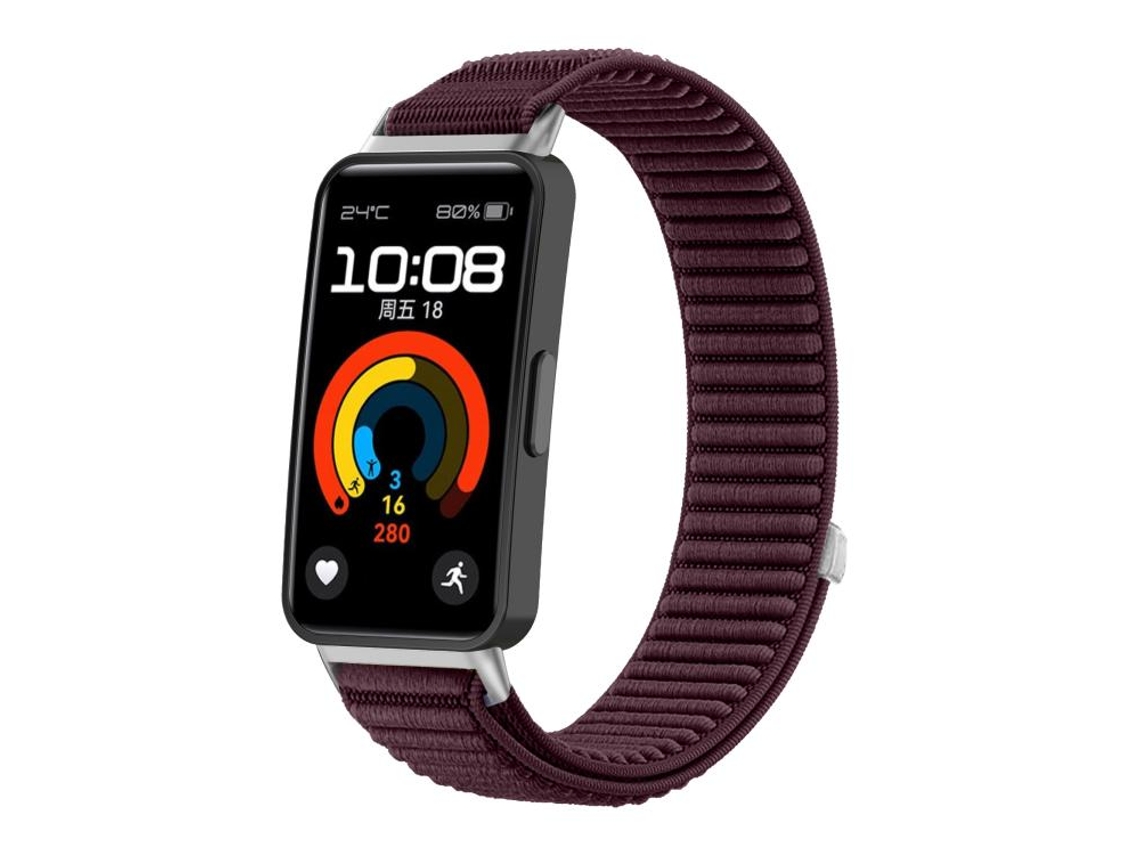 Bracelete Para Honor Band 10 / 9 - Nylon Trançado - Fecho De Velcro - Interface Metálica Ameixa