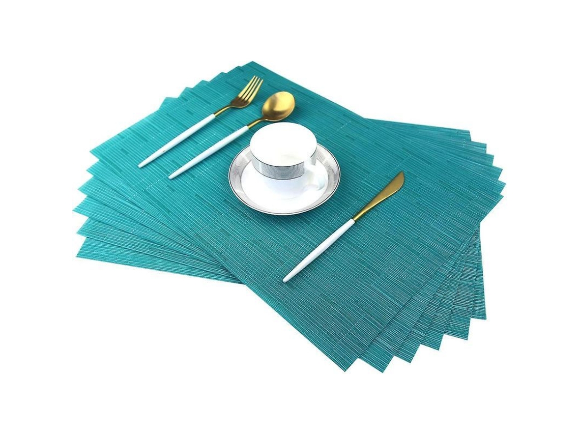 2026-set De 6 Manteles De Bambú Azul Resistente A Manchas Para Mesa De Comedor