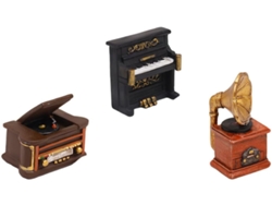 Adornos Creativos Resina 3 Piezas Decoración Navideña Instrumentos Musicales Piano Fonógrafo Audio Accesorio
