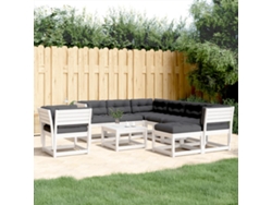 Conjunto de jardín de 8 piezas con cojines, pino macizo blanco, DKD Home Decor
