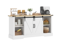 Buffet De Almacenamiento Con 2 Puertas Correderas Estantes Ajustables 150x40x72 Cm Madera Blanco Roble Moderno Hogar
