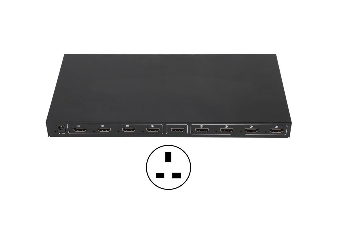 Divisor HDMI Mali de 1 a 8 con salida 4K HDCP 1.4, enchufe británico 100-240V