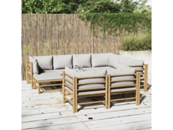 Conjunto 10 Peças Jardim Bambu Lounge C/ Almofadões Cinza Claro Dkd Home Decor