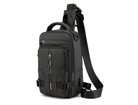 Mochila cruzada impermeable con correas para hombre (negro)