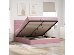 Estructura De Cama Otomana Colchones Terciopelo Rosa 160x200cm
