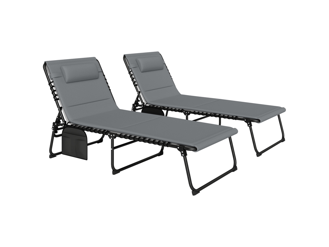 Juego 2 Tumbonas Plegables, Reposacabezas, 5 Posiciones, 189x68x36cm, Gris Oscuro
