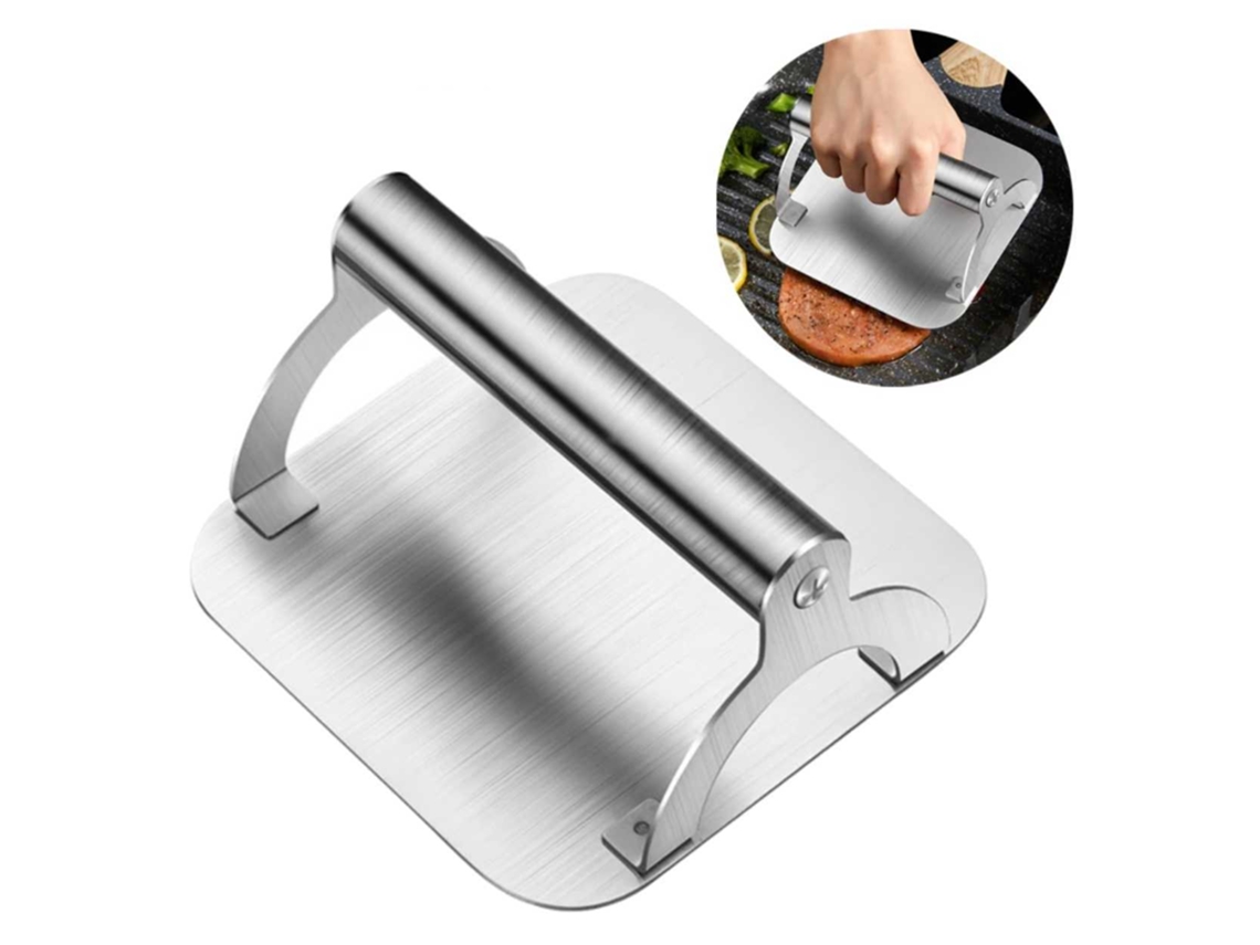 Prensa para hamburguesas de acero inoxidable Smash Iron 100 para parrilla y estufa Jortmrd