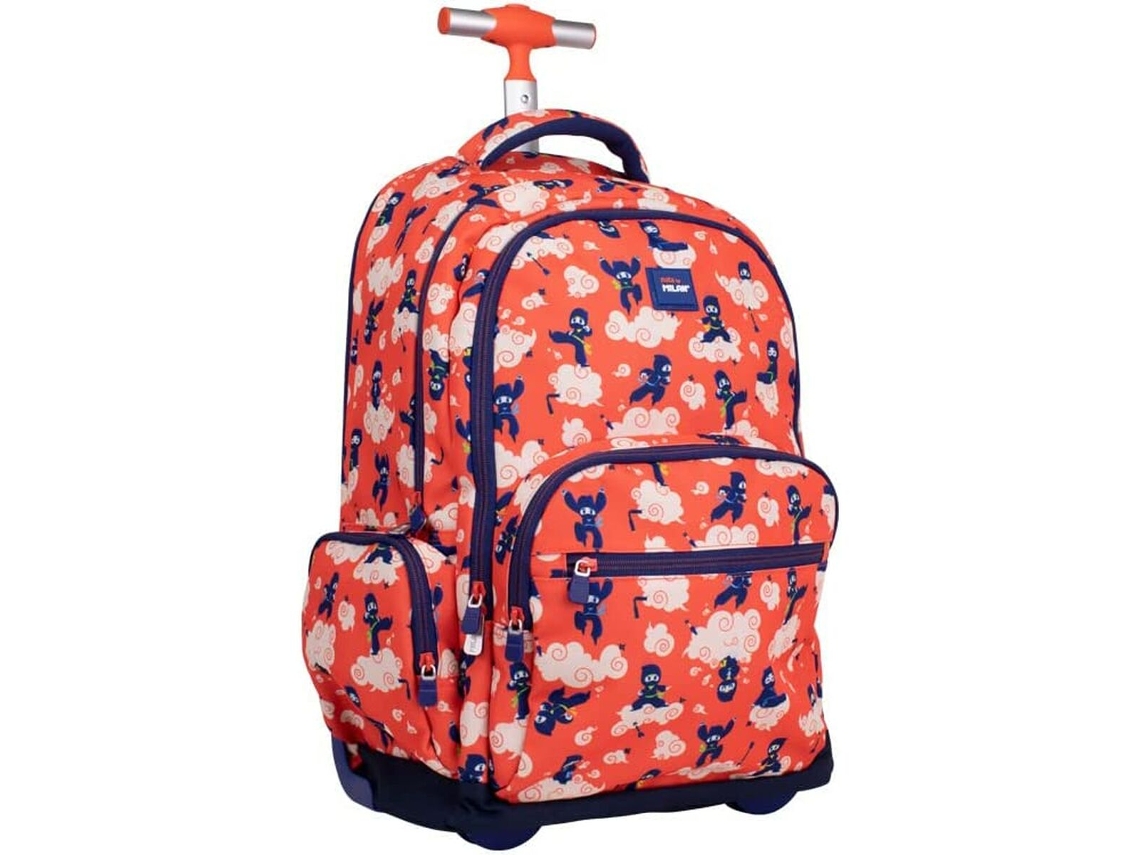 Mochila Escolar con Ruedas Milan Ninjutsu Rojo (52 x 34,5 x 23 cm