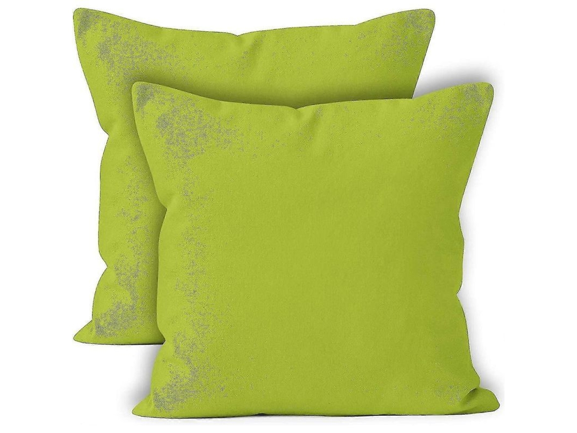 Juego De 2 Fundas De Cojín (40x40 Cm) Verde Lima - Lona De Algodón Resistente De Color