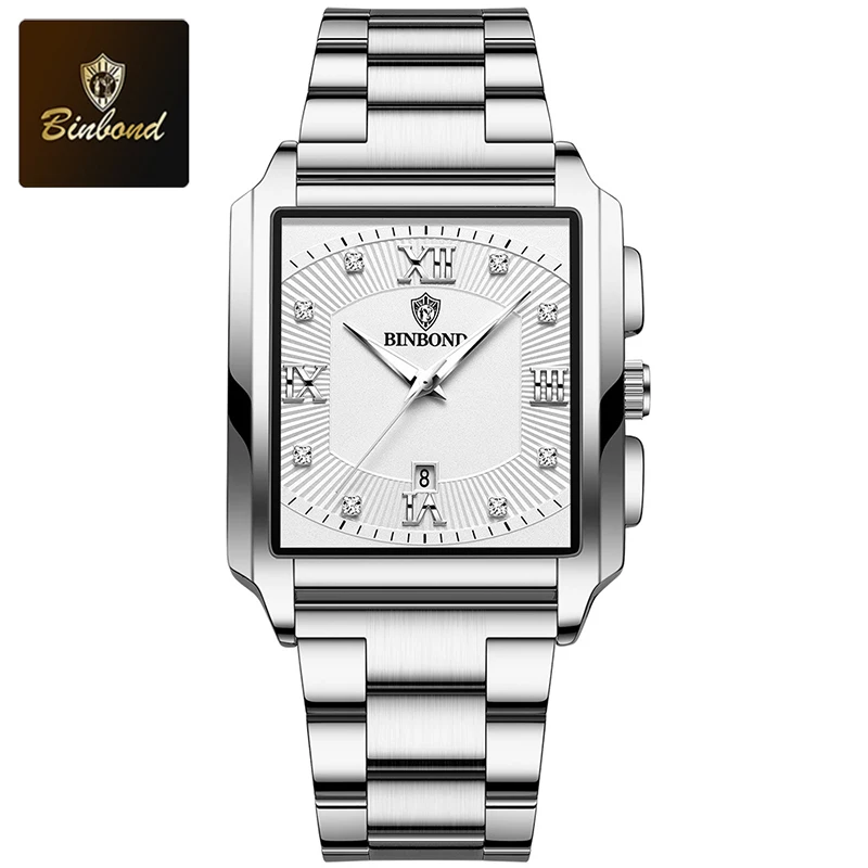 Reloj De Cuarzo Para Hombre (plateado), Esfera Cuadrada, Manecillas Luminosas, Indicador De Fecha, Acero Inoxidable Resistente Al Agua.