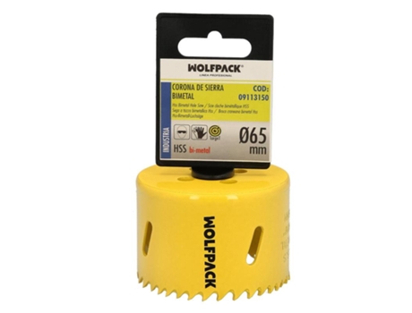 Corona Sierra Bimetal Ø 65 mm Templado Termico. Base Reforzada. Corona Madera. Broca Agujeros Madera. Acero. Hierro. Plasticos WOLFPACK LINEA PROFE...