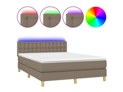 Maison Exclusive - Cama Box Spring Colchón Y Luces Led Tela Gris Taupe 140x190 Cm