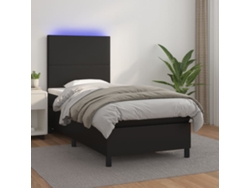 Cama Box Spring Y Colchón Led Cuero Sintético Negro 90x200 Cm