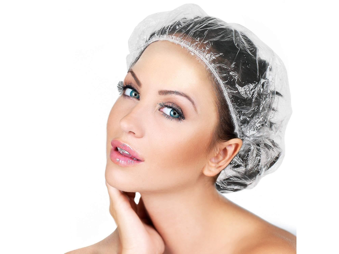 100 Gorros De Ducha Desechables De Plástico Transparente Espesorado Impermeable Para Cuidado Del Cabello