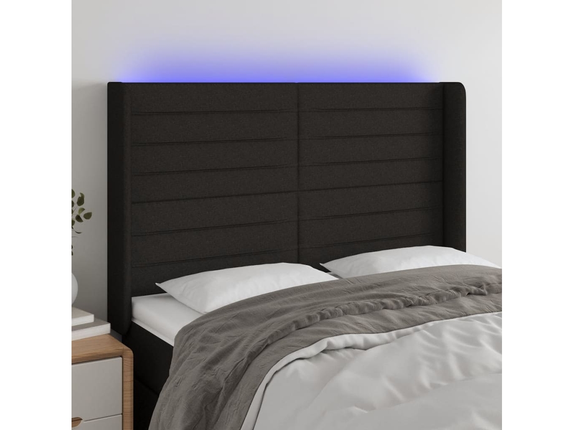 Cabecero Con Led De Tela Negro 147x16x118/128 Cm