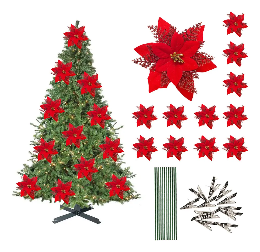 Nuevas 12 piezas de flores artificiales navideñas rojas Comvayotoy