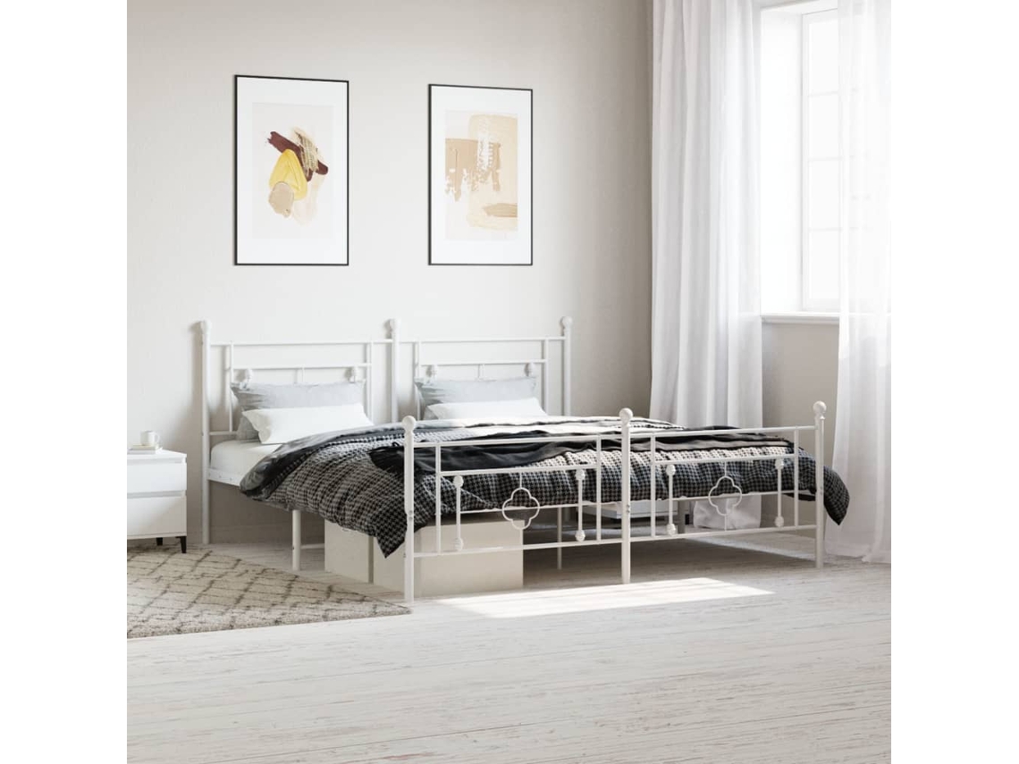 Estructura Cama Sin Colchón Con Estribo Metal Blanco 183x213 Cm