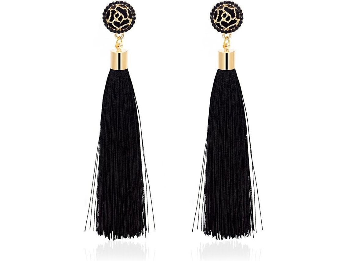 Pendientes Largos Colgantes Con Flecos En Oro Rosa, Pendientes Llamativos De Estilo Bohemio Con Cristales Artificiales.