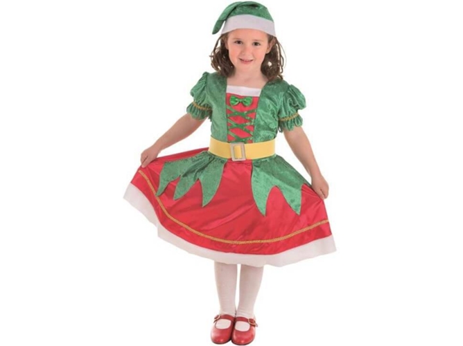 Disfraz de Niña DISFRAZZES Ayudante De Santa Claus Verde Y Rojo (Talla: 7 a 9 años)
