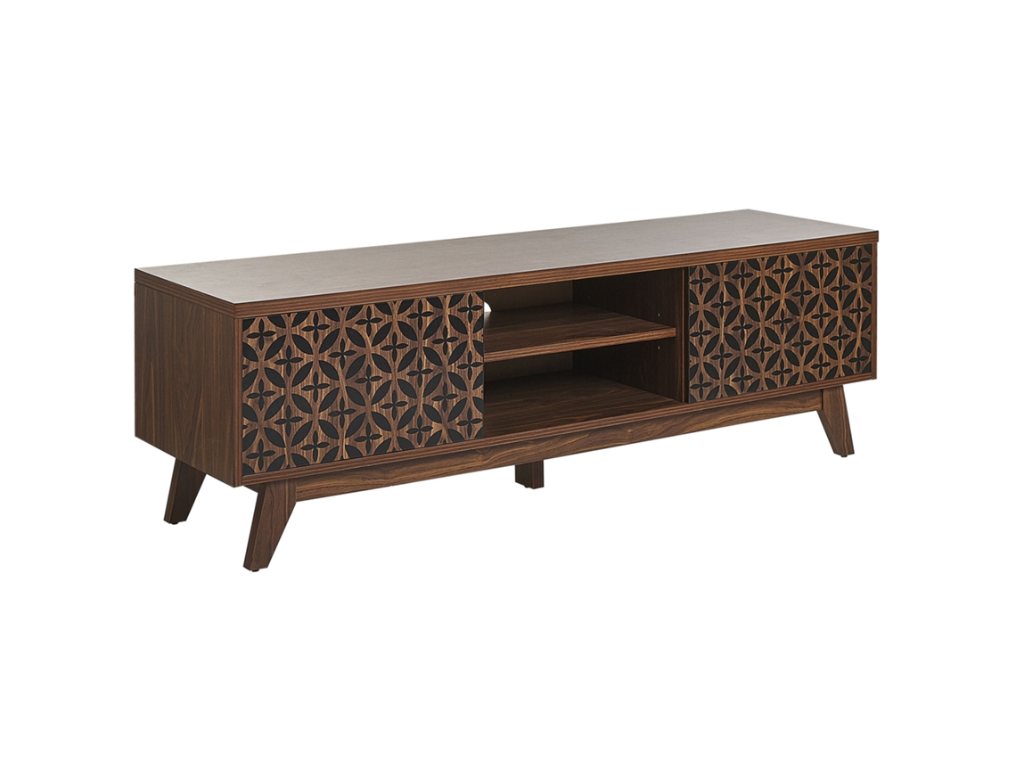 Mueble TV BELIANI Prescot de MDF, Tablero de fibra Madera oscura 140x40x45