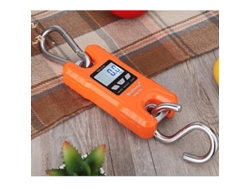 Balanza digital portátil tipo grúa (500 kg, naranja) con gancho de pesaje reforzado.