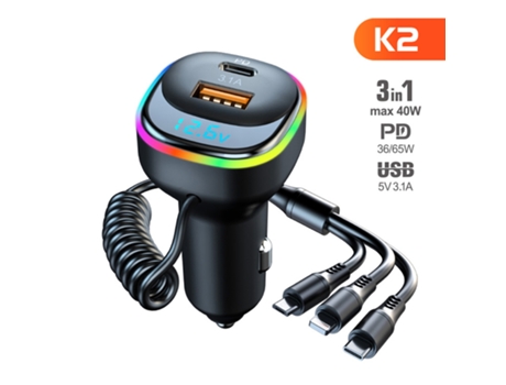 Cargador de coche USB de 65W Carga rápida QC4.0 QC3.0 FCP AFC Tipo C Carga rápida USB para coche 3 en 1 Cable de carga rápida ENZONS